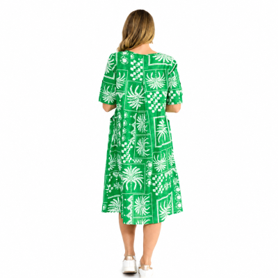Yvonne Mono Patch Green Round Neck Dress