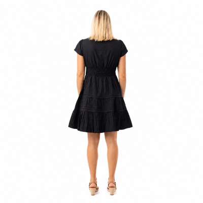 Black Poplin Short Ruched Dress