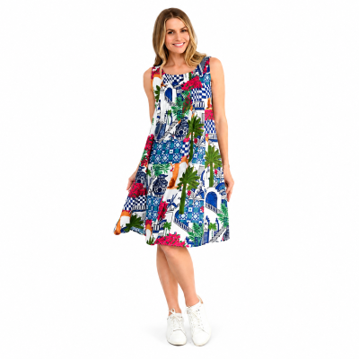 Greek Island Blue Sleeveless Dress