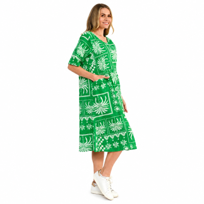 Yvonne Mono Patch Green Round Neck Dress