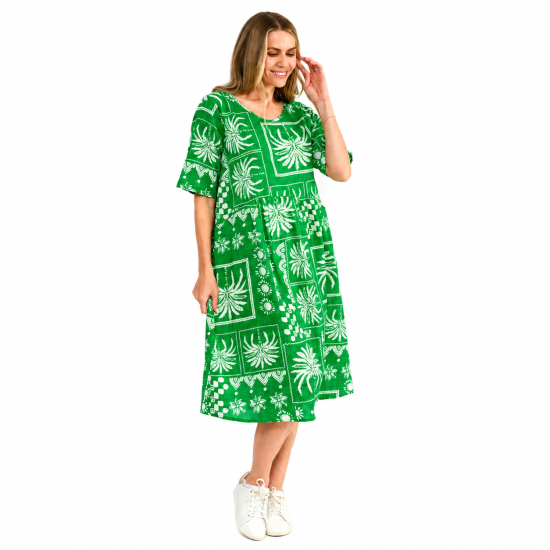 Yvonne Mono Patch Green Round Neck Dress