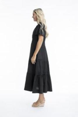 Black Poplin Maxi Ruched Waist Dress