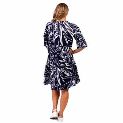 Maya Mono Jungle Navy V Neck Layer Dress