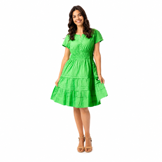 Green Poplin Short Ruched Dress