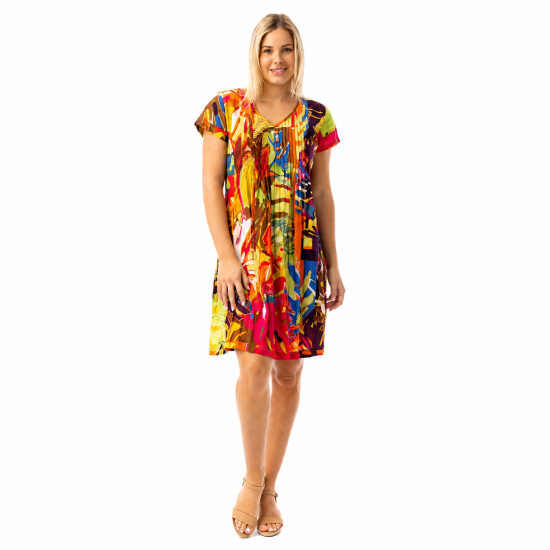 Leaves Red Easy Fit Cotton Dress