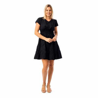 Black Poplin Short Ruched Dress