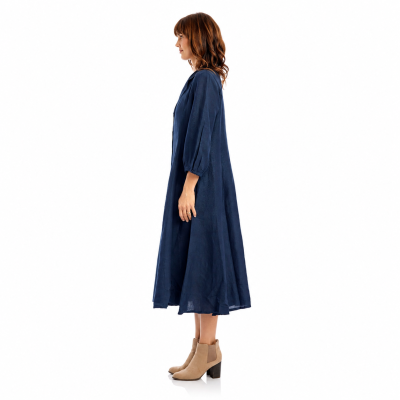 Navy Linen Collar Dress