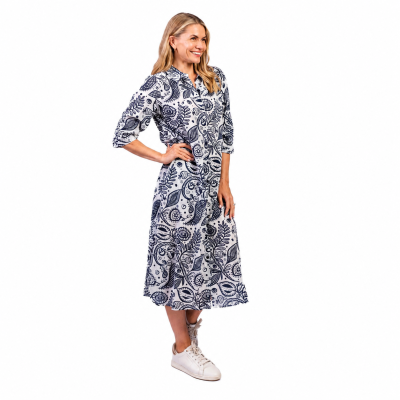 Sofia Romanian Navy Shirt Dress