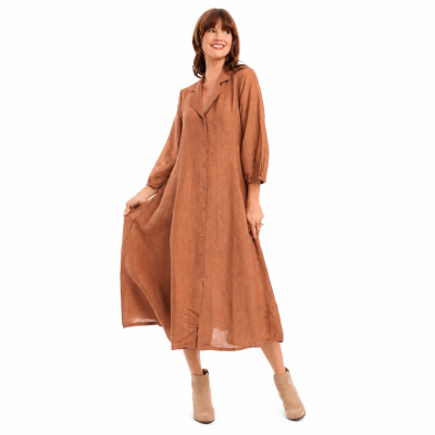 Pumpkin Spice Linen Collar Dress