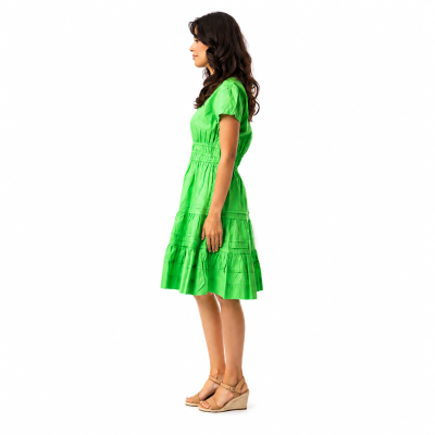 Green Poplin Short Ruched Dress