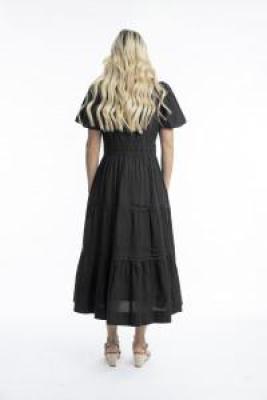Black Poplin Maxi Ruched Waist Dress