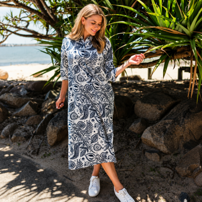 Sofia Romanian Navy Shirt Dress