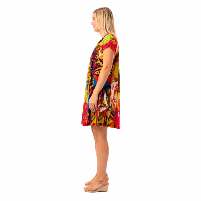 Leaves Red Easy Fit Cotton Dress