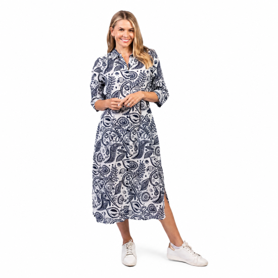 Sofia Romanian Navy Shirt Dress