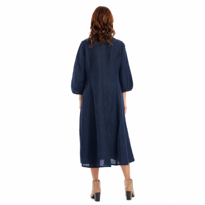 Navy Linen Collar Dress