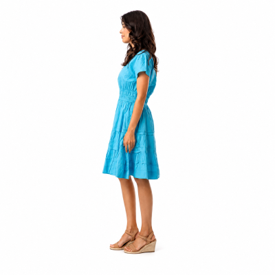 Turquoise Poplin Essentials Short Ruched Dress