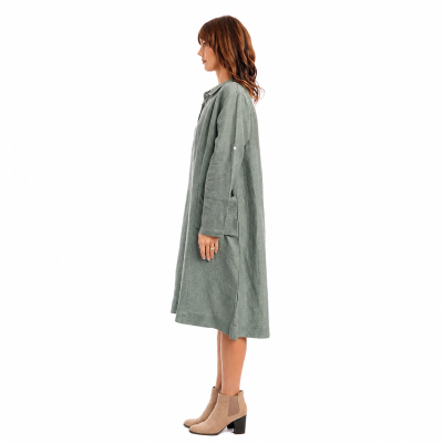 Military Linen Shirt Midi Dress