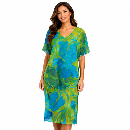 Green Abstract Overlay Dress