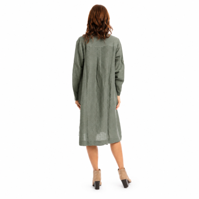 Military Linen Shirt Midi Dress