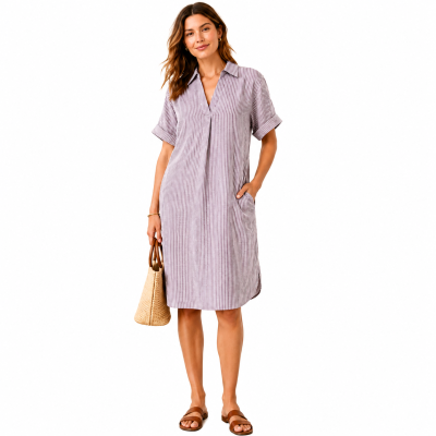 Coffee/Parchment Linen Stripe Dress