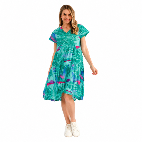 Thalia Rainbow Beach Aqua Tiered Dress