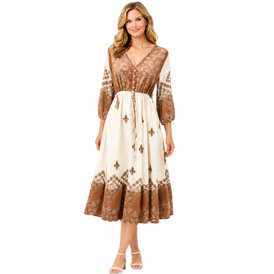 Printed Tie-Waist Washed Cotton Dress