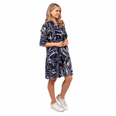 Maya Mono Jungle Navy V Neck Layer Dress