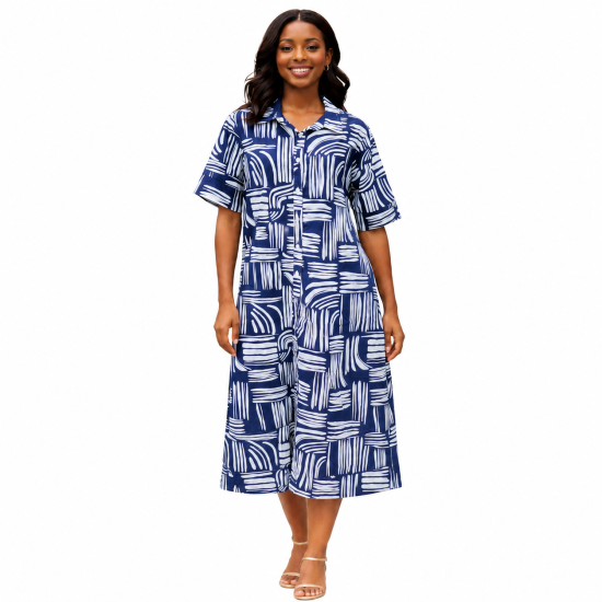 Navy Print Shirt Dress