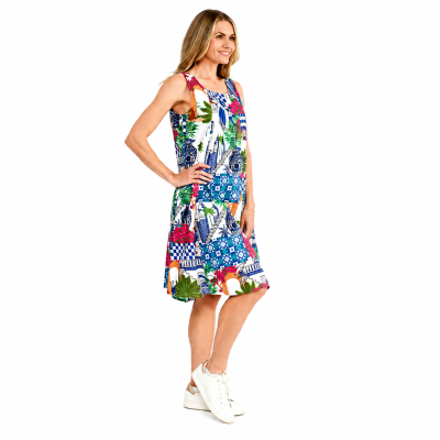 Greek Island Blue Sleeveless Dress
