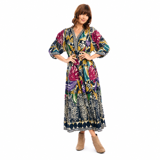 Tenerife Print Maxi V Neck Dress