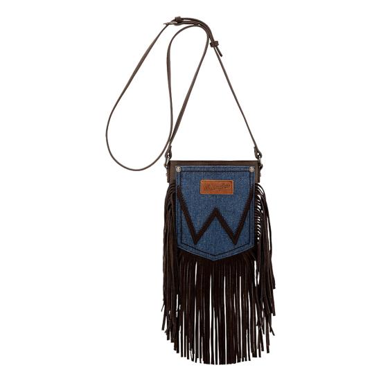 Chocolate Denim Pocket Fringe Bag