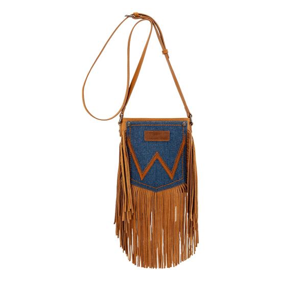 Tan Denim Pocket Fringe Bag