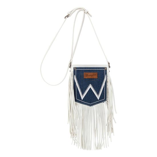 White Denim Pocket Fringe Bag