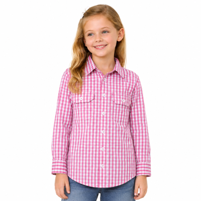 Pink and White Children's Check Long Sleeve Shirt