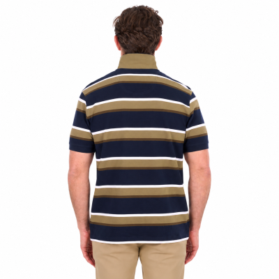 Vincent Navy/Tan Men's One Pocket Short Sleeve Polo