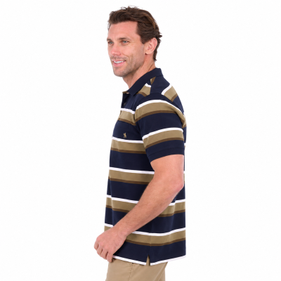 Vincent Navy/Tan Men's One Pocket Short Sleeve Polo