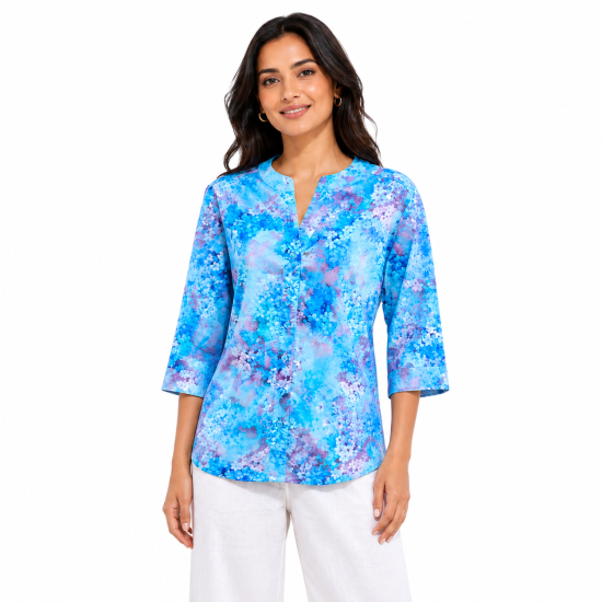 Blue Floral Print Short Sleeve Shirt