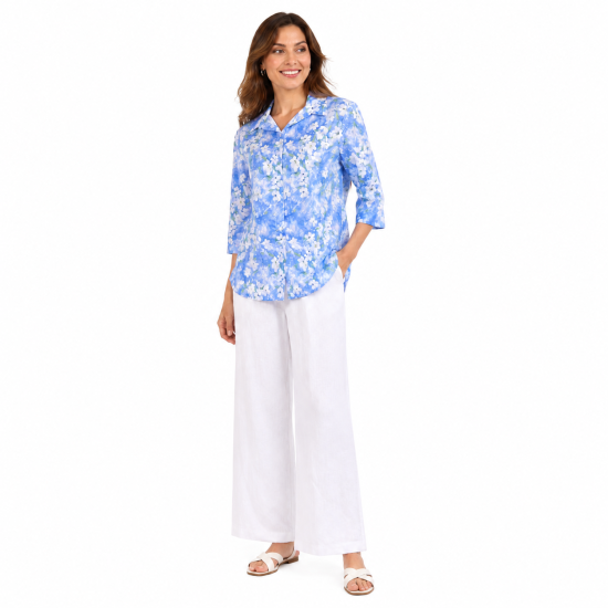White Flower Print S/S Shirt