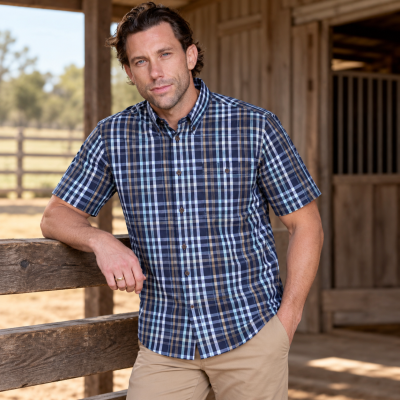 Finley Navy/Light Blue Men's Two Pocket Short Sleeve Shirt