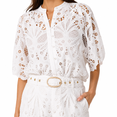 Elara White Broderie Blouse
