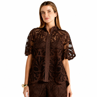 Elara Chocolate Broderie Blouse