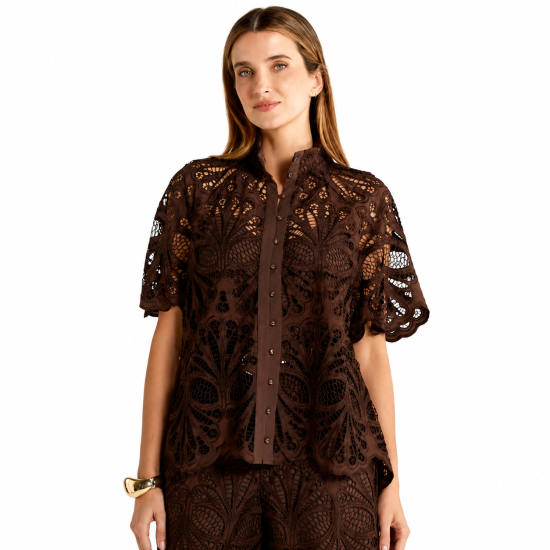 Elara Chocolate Broderie Blouse