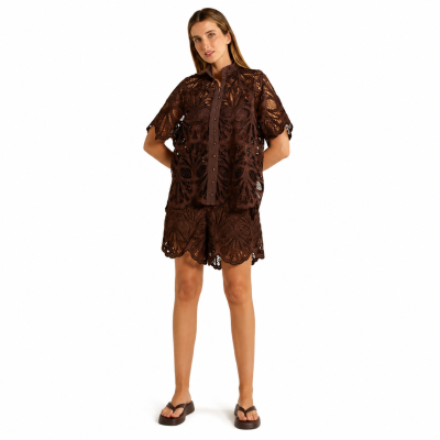 Elara Chocolate Broderie Blouse