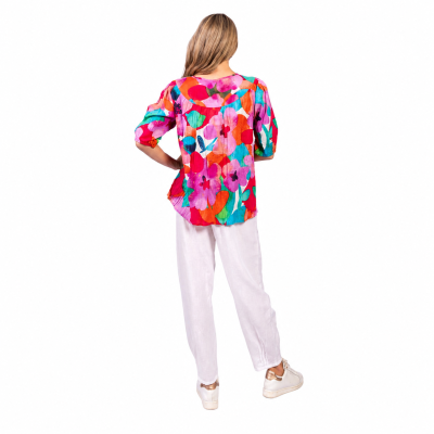 Tessa V Neck Large Floral 2 Tassel Top