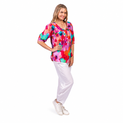 Tessa V Neck Large Floral 2 Tassel Top