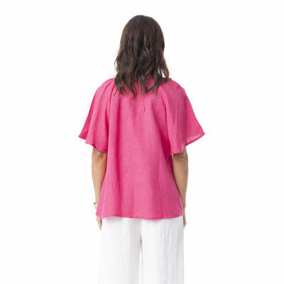 Pink Linen Chinese Collar Top