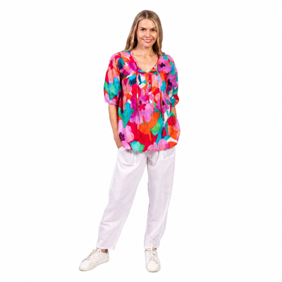Tessa V Neck Large Floral 2 Tassel Top