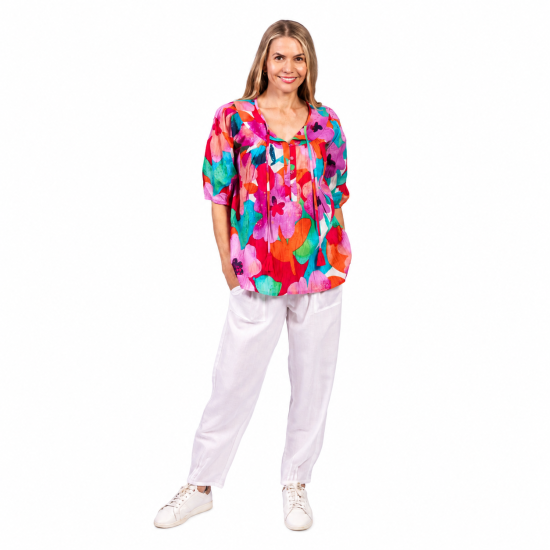 Tessa V Neck Large Floral 2 Tassel Top