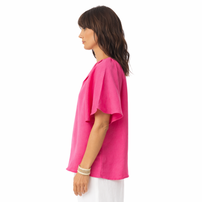 Pink Linen Chinese Collar Top