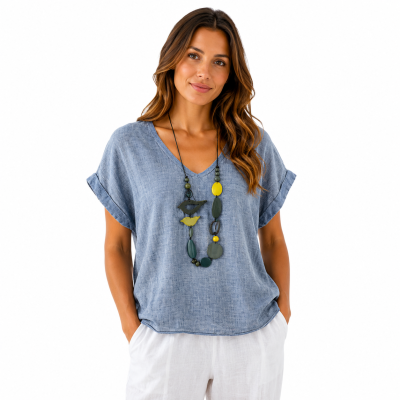 Blue Stella V Neck Top